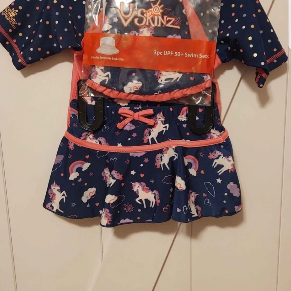 UV Skinz nwt Girl's 3PC Swim Suit, UPV 50+, New, Unicorn 2t